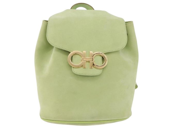 Zaino Salvatore Ferragamo Gancini in camoscio verde e oro Auth 193783A D'oro - vista 13