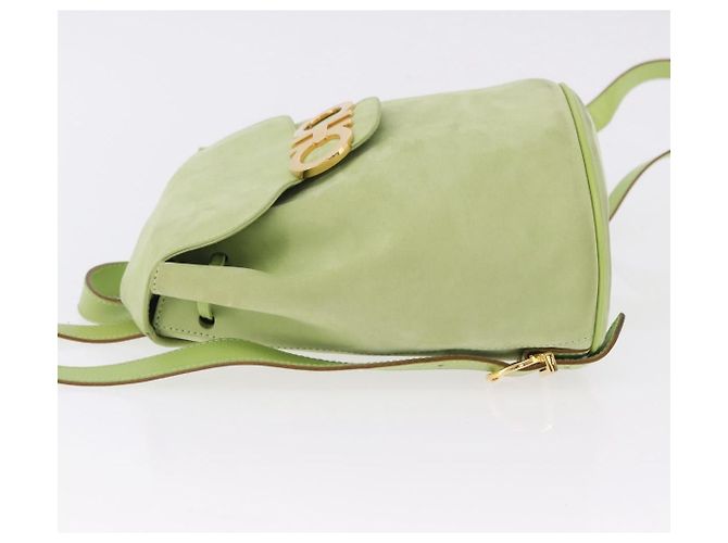 Zaino Salvatore Ferragamo Gancini in camoscio verde e oro Auth 193783A D'oro - vista 4