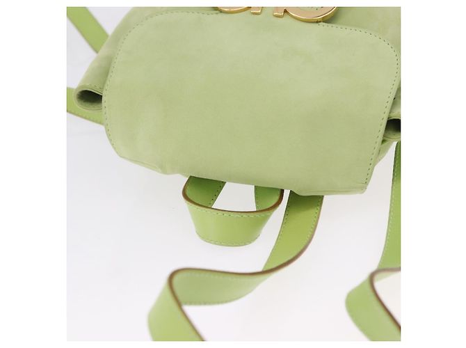 Zaino Salvatore Ferragamo Gancini in camoscio verde e oro Auth 193783A D'oro - vista 6