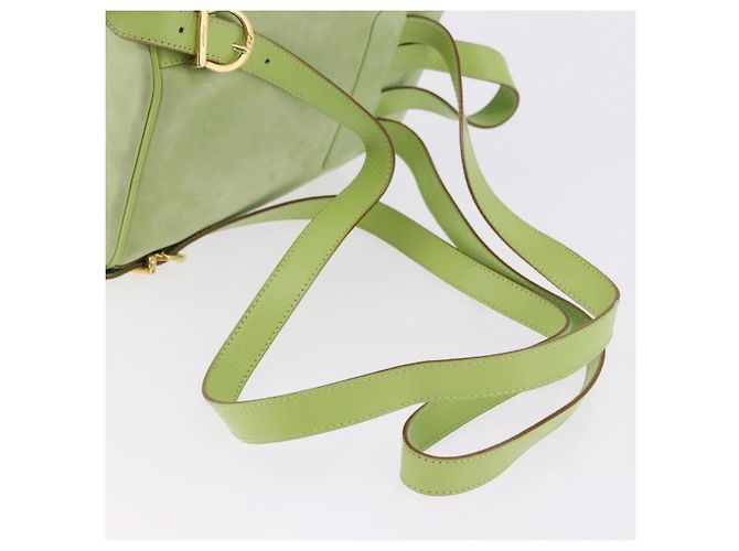 Zaino Salvatore Ferragamo Gancini in camoscio verde e oro Auth 193783A D'oro - vista 8