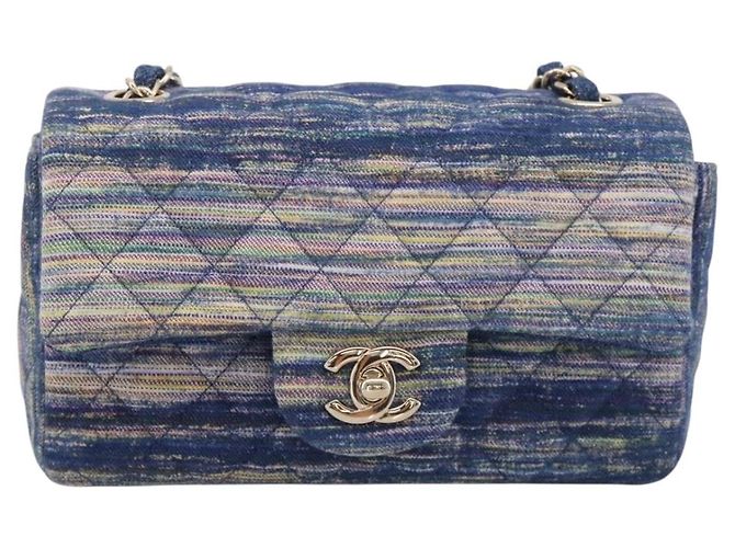 Bolso de hombro CHANEL Matelasse 20 Chain en denim azul marino con CC dorado Auth 197103SM - vista 13
