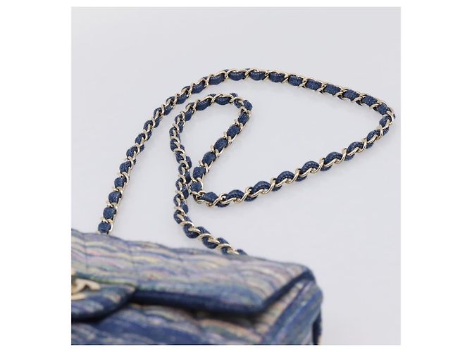 Bolso de hombro CHANEL Matelasse 20 Chain en denim azul marino con CC dorado Auth 197103SM - vista 14