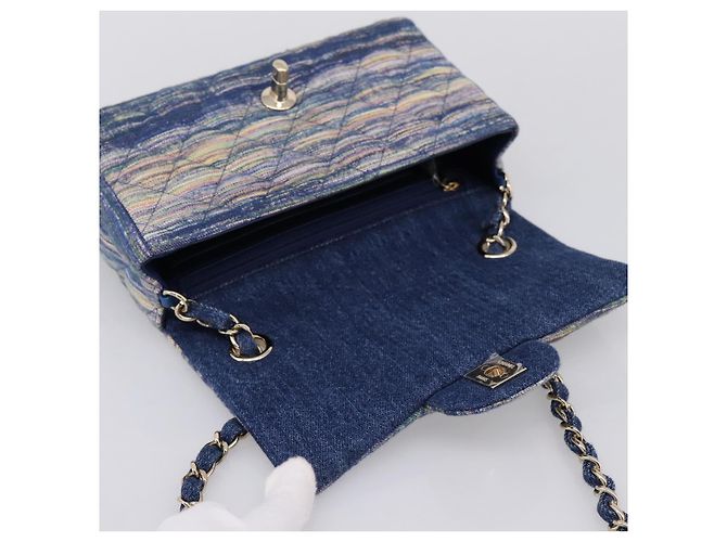Bolso de hombro CHANEL Matelasse 20 Chain en denim azul marino con CC dorado Auth 197103SM - vista 18