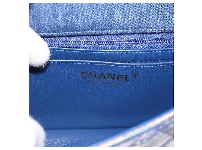 Bolso de hombro CHANEL Matelasse 20 Chain en denim azul marino con CC dorado Auth 197103SM - vista 19