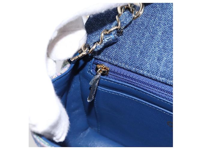 Bolso de hombro CHANEL Matelasse 20 Chain en denim azul marino con CC dorado Auth 197103SM - vista 22