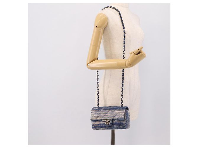 Bolso de hombro CHANEL Matelasse 20 Chain en denim azul marino con CC dorado Auth 197103SM - vista 26