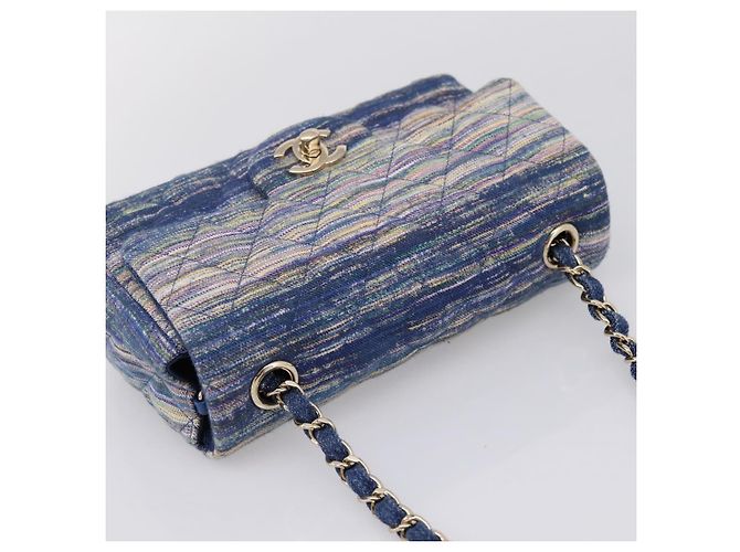 Bolso de hombro CHANEL Matelasse 20 Chain en denim azul marino con CC dorado Auth 197103SM - vista 6