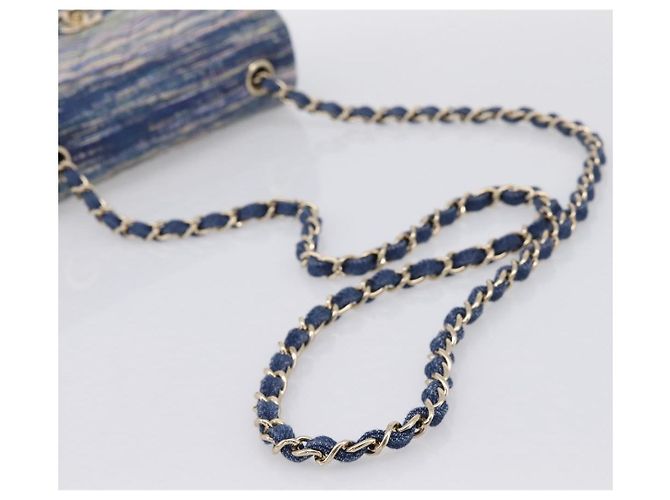 Bolso de hombro CHANEL Matelasse 20 Chain en denim azul marino con CC dorado Auth 197103SM - vista 7