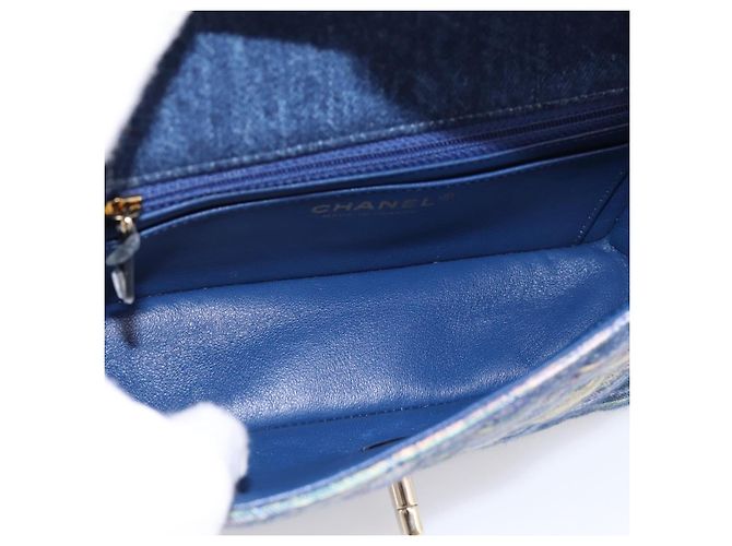Bolso de hombro CHANEL Matelasse 20 Chain en denim azul marino con CC dorado Auth 197103SM - vista 9