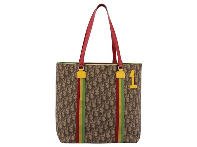 Borsa Tote Christian Dior Trotter Canvas PVC Beige Silver Auth ka5591V Argento - vista 13
