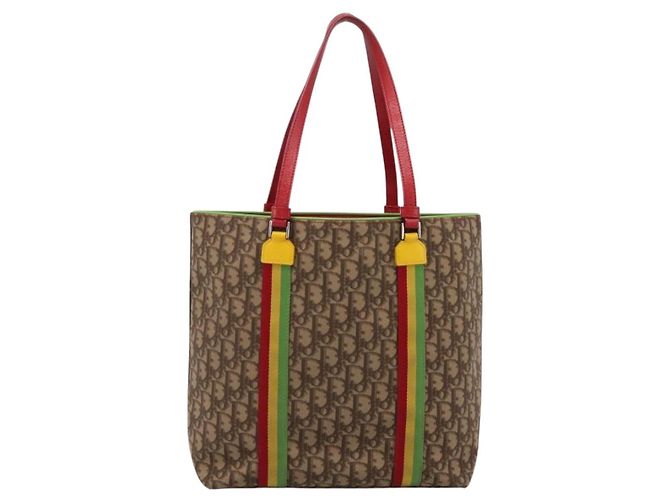 Borsa Tote Christian Dior Trotter Canvas PVC Beige Silver Auth ka5591V Argento - vista 2