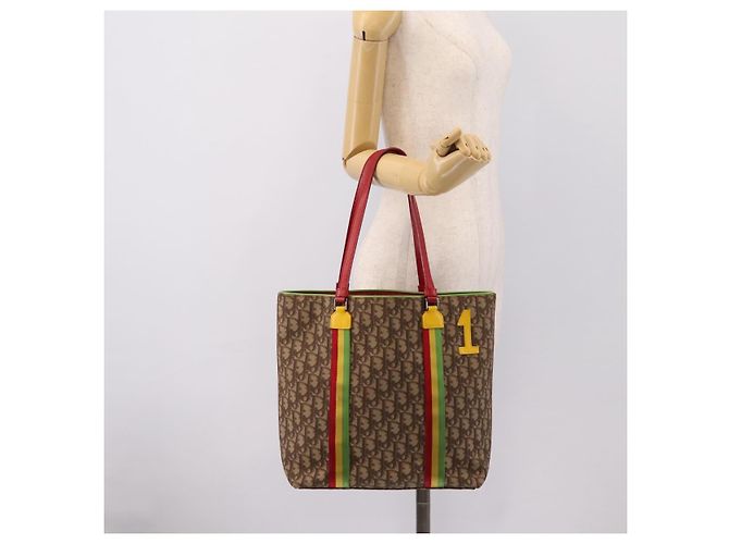 Borsa Tote Christian Dior Trotter Canvas PVC Beige Silver Auth ka5591V Argento - vista 22