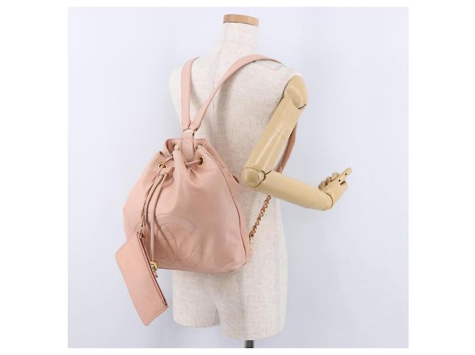 Zaino CHANEL Lamb Skin Pink Gold CC Auth 195704A Rosa D'oro - vista 28