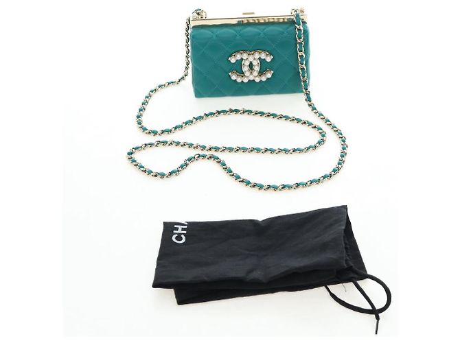 CHANEL Matelasse Chain Shoulder Bag Lamb Skin Green Gold CC Auth 195029SM Golden - view 12