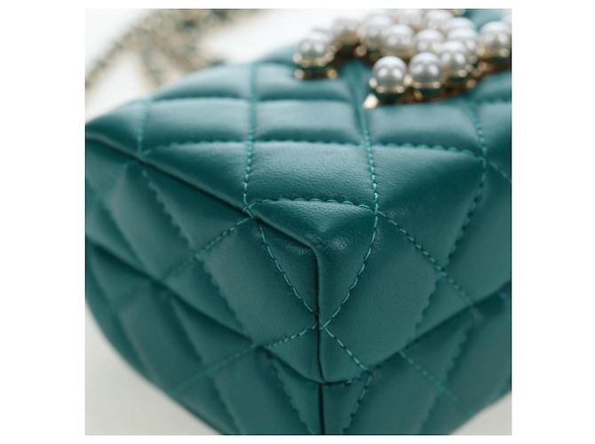CHANEL Matelasse Chain Shoulder Bag Lamb Skin Green Gold CC Auth 195029SM Golden - view 14