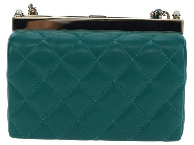 CHANEL Matelasse Chain Shoulder Bag Lamb Skin Green Gold CC Auth 195029SM Golden - view 2