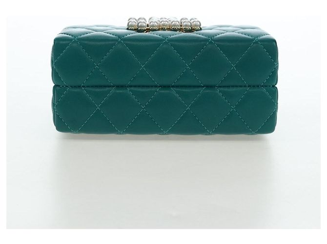 CHANEL Matelasse Chain Shoulder Bag Lamb Skin Green Gold CC Auth 195029SM Golden - view 5