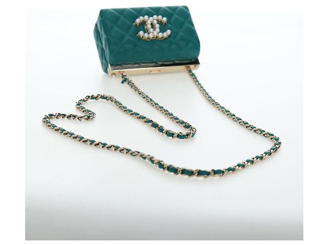 CHANEL Matelasse Chain Shoulder Bag Lamb Skin Green Gold CC Auth 195029SM Golden - view 7