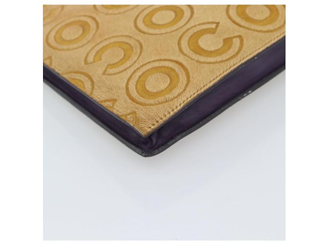 Borsa Clutch CHANEL Pelle Harako Marrone Oro CC Auth 195999A D'oro - vista 14