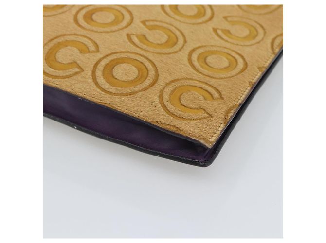 Borsa Clutch CHANEL Pelle Harako Marrone Oro CC Auth 195999A D'oro - vista 15