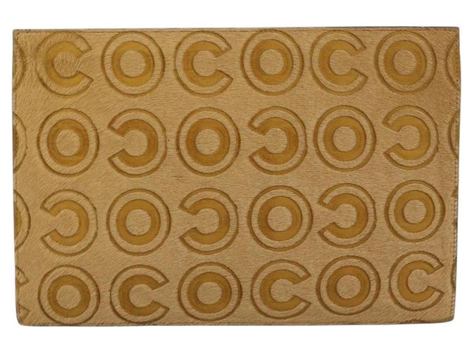 Borsa Clutch CHANEL Pelle Harako Marrone Oro CC Auth 195999A D'oro - vista 2