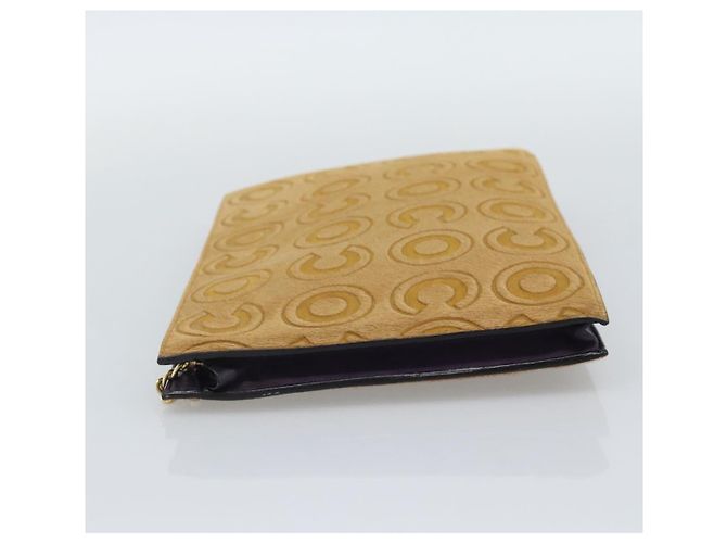 Borsa Clutch CHANEL Pelle Harako Marrone Oro CC Auth 195999A D'oro - vista 3