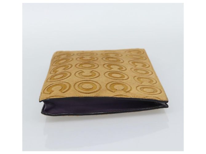 Borsa Clutch CHANEL Pelle Harako Marrone Oro CC Auth 195999A D'oro - vista 4