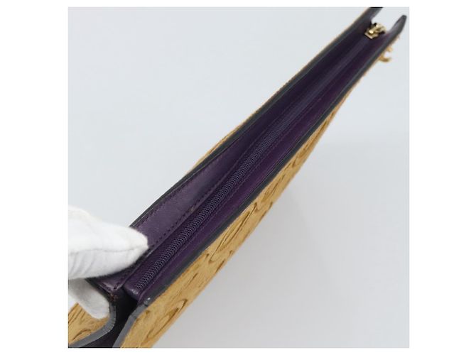 Borsa Clutch CHANEL Pelle Harako Marrone Oro CC Auth 195999A D'oro - vista 5