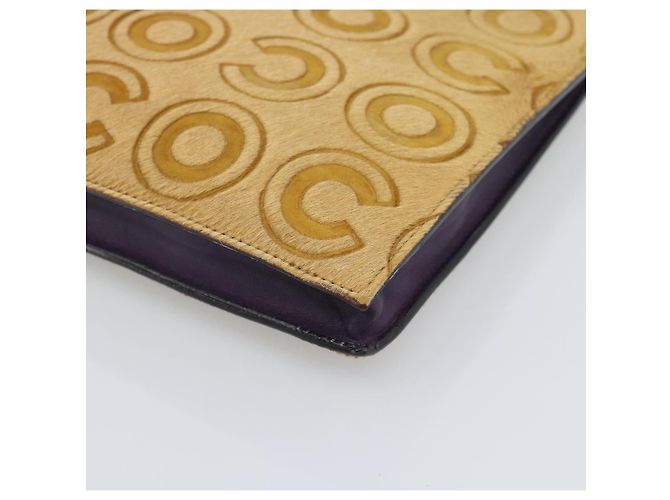 Borsa Clutch CHANEL Pelle Harako Marrone Oro CC Auth 195999A D'oro - vista 7