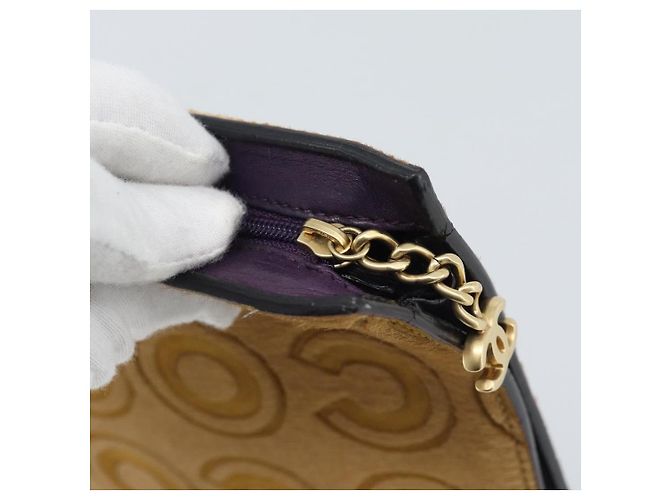 Borsa Clutch CHANEL Pelle Harako Marrone Oro CC Auth 195999A D'oro - vista 8