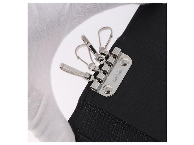Saffiano PRADA Safifano Leather Key Case Leather Black Auth 183512A - view 10