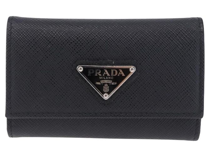 Saffiano PRADA Safifano Leather Key Case Leather Black Auth 183512A - view 13