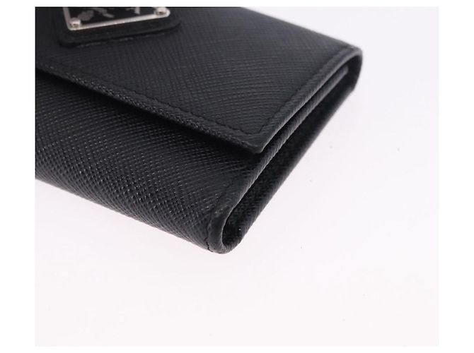 Saffiano PRADA Safifano Leather Key Case Leather Black Auth 183512A - view 14