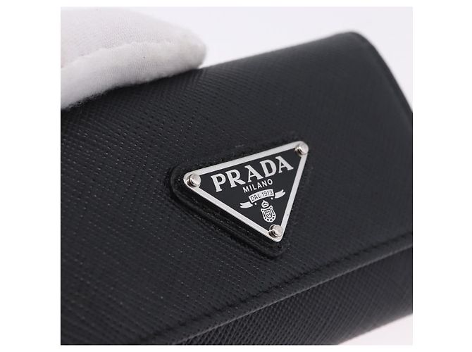 Saffiano PRADA Safifano Leather Key Case Leather Black Auth 183512A - view 17
