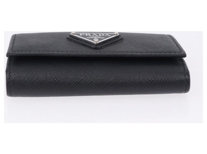 Saffiano PRADA Safifano Leather Key Case Leather Black Auth 183512A - view 6