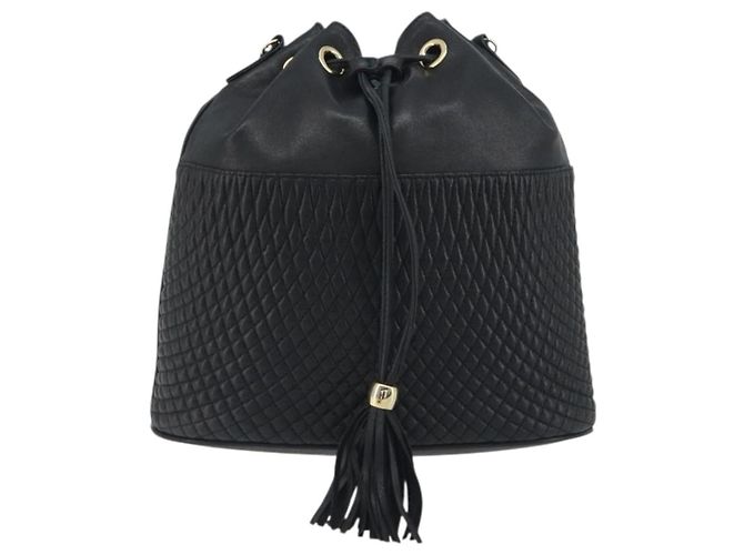 Borsa a tracolla con catena BALLY in pelle nera e oro Auth 194985A Nero D'oro - vista 13