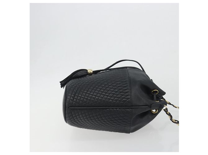 Borsa a tracolla con catena BALLY in pelle nera e oro Auth 194985A Nero D'oro - vista 3