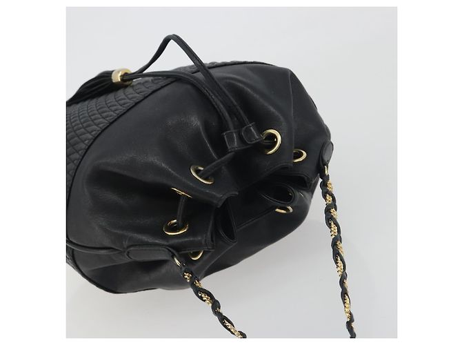 Borsa a tracolla con catena BALLY in pelle nera e oro Auth 194985A Nero D'oro - vista 6