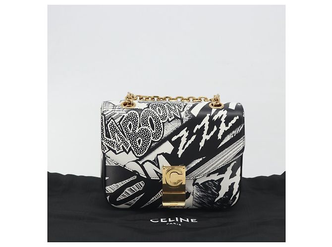 Céline Borsa a tracolla CELINE Christian Marclay con catena in pelle bianca e tono oro Auth 195249M Bianco - vista 12