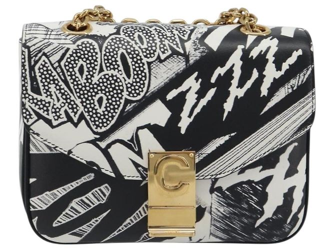 Céline Borsa a tracolla CELINE Christian Marclay con catena in pelle bianca e tono oro Auth 195249M Bianco - vista 13