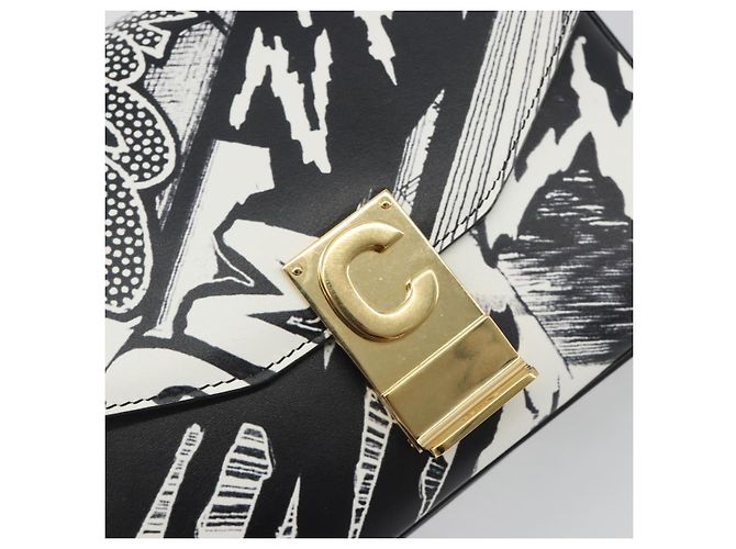 Céline Borsa a tracolla CELINE Christian Marclay con catena in pelle bianca e tono oro Auth 195249M Bianco - vista 19