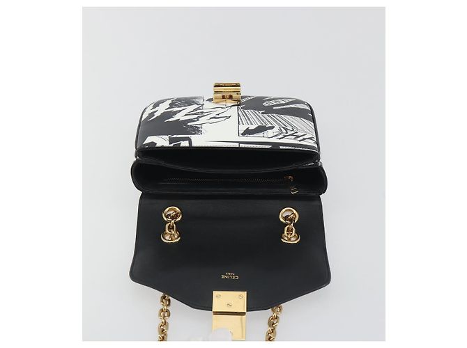 Céline Borsa a tracolla CELINE Christian Marclay con catena in pelle bianca e tono oro Auth 195249M Bianco - vista 20