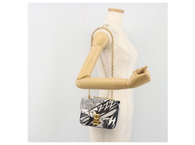 Céline Borsa a tracolla CELINE Christian Marclay con catena in pelle bianca e tono oro Auth 195249M Bianco - vista 27