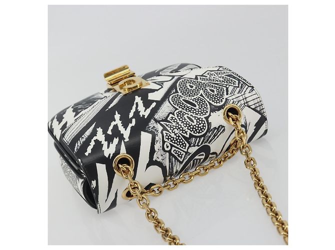 Céline Borsa a tracolla CELINE Christian Marclay con catena in pelle bianca e tono oro Auth 195249M Bianco - vista 6