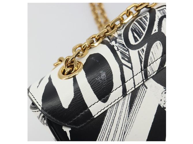 Céline Borsa a tracolla CELINE Christian Marclay con catena in pelle bianca e tono oro Auth 195249M Bianco - vista 8