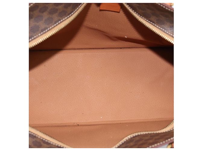 Céline Borsa a mano CELINE Macadam Canvas PVC Pelle Marrone Oro Auth 196285 D'oro - vista 11