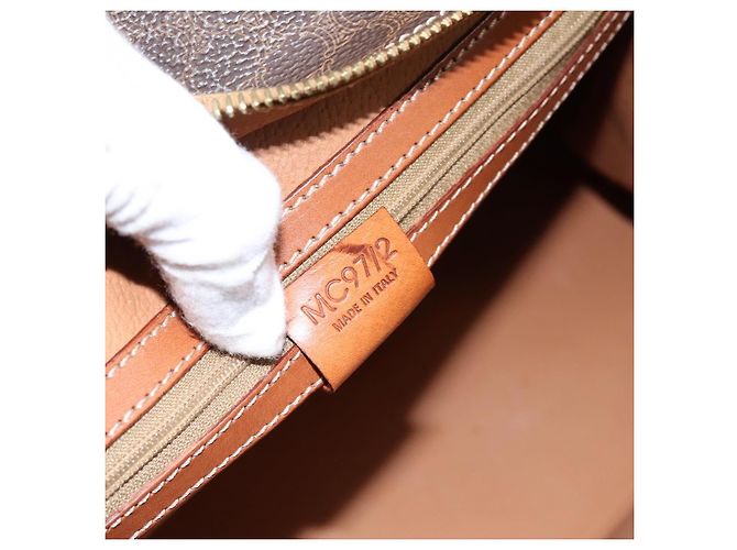 Céline Borsa a mano CELINE Macadam Canvas PVC Pelle Marrone Oro Auth 196285 D'oro - vista 12
