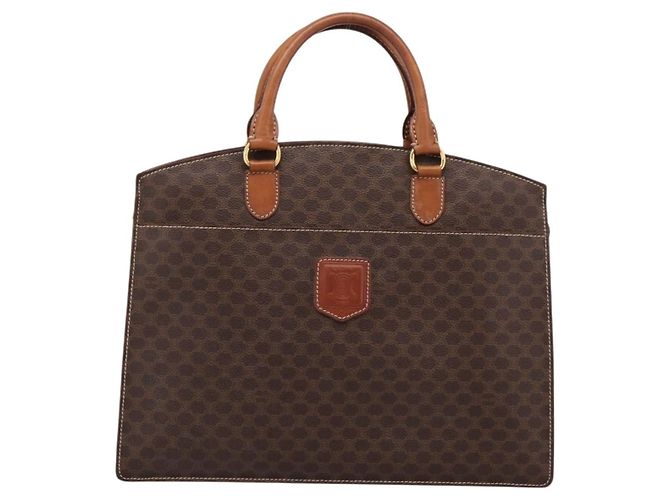 Céline Borsa a mano CELINE Macadam Canvas PVC Pelle Marrone Oro Auth 196285 D'oro - vista 13