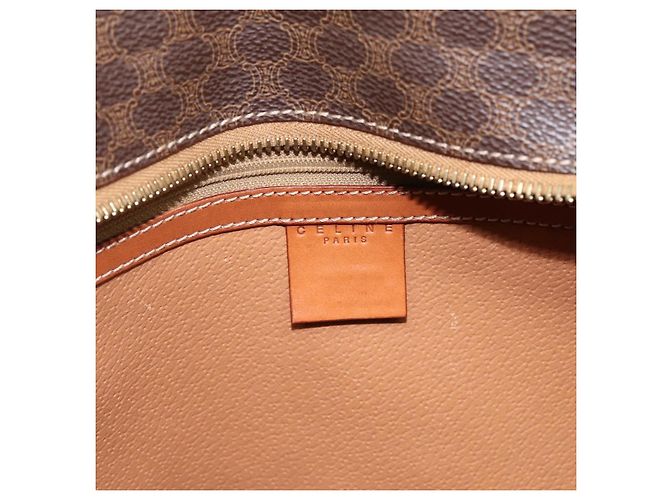 Céline Borsa a mano CELINE Macadam Canvas PVC Pelle Marrone Oro Auth 196285 D'oro - vista 17