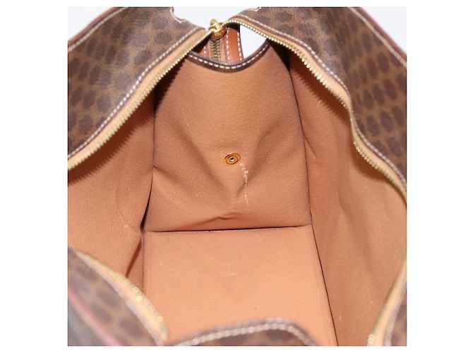Céline Borsa a mano CELINE Macadam Canvas PVC Pelle Marrone Oro Auth 196285 D'oro - vista 18